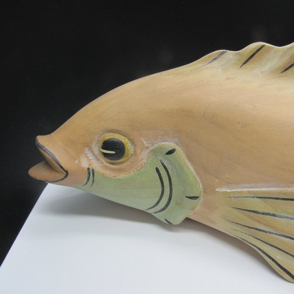 WOODEN FISH, HAND CARVED.  APPROX. 14 X 5 INCHES. - Picture 2 of 10